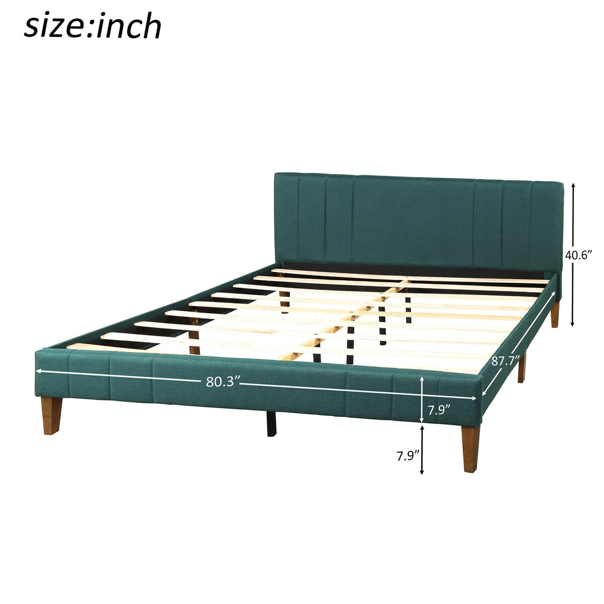 Upholstered Platform Bed, Dark Green line, King