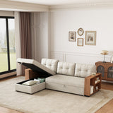 Upholstered Pull Out Convertible Sectional Sofa with Storage Chaise