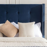 Upholstered Queen Bed with Nailhead Trim Wingback Headboard