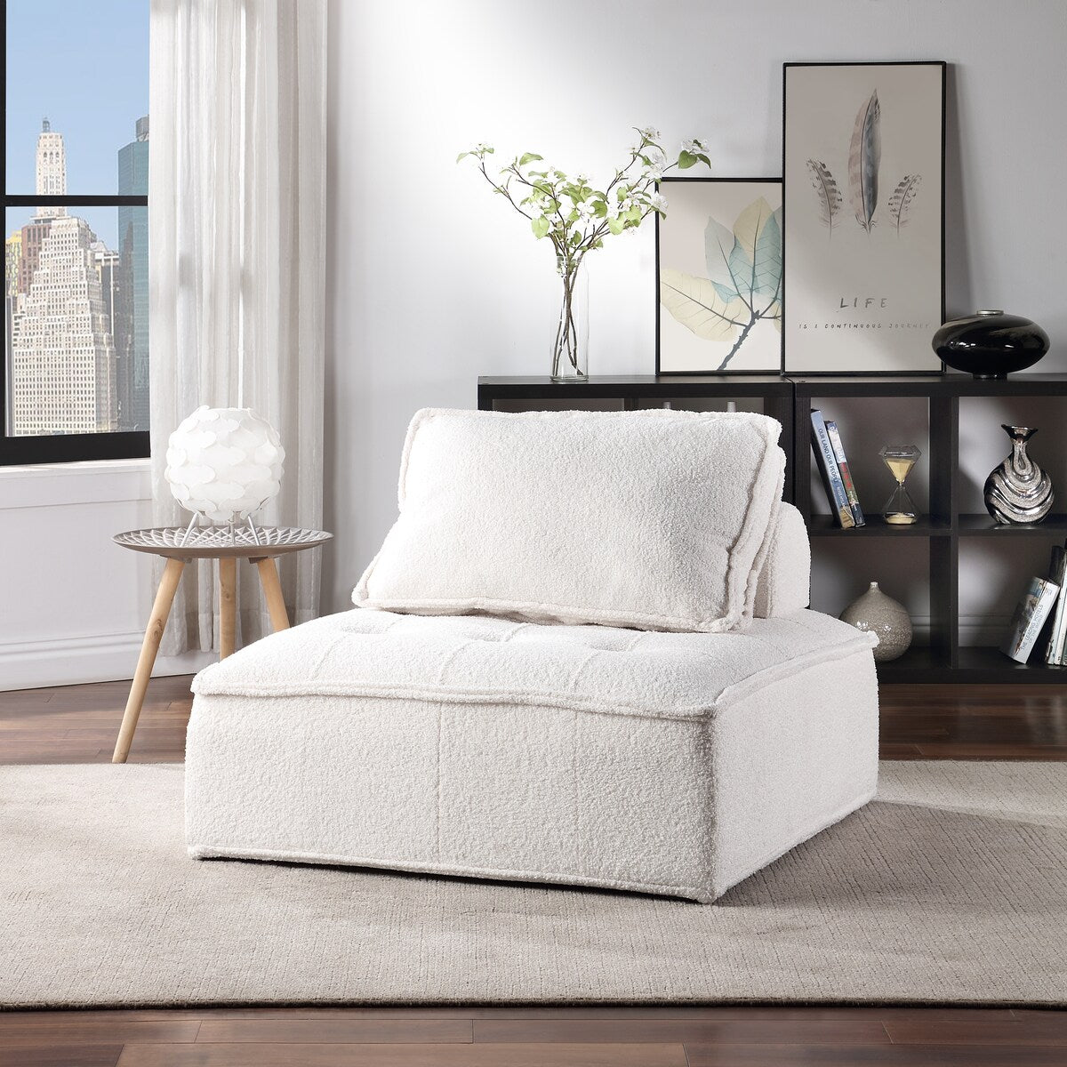 Upholstered Seating Armless Accent Chair, Oversized Leisure Sofa Lounge Chair Lazy Sofa Barrel Chair for Living Room