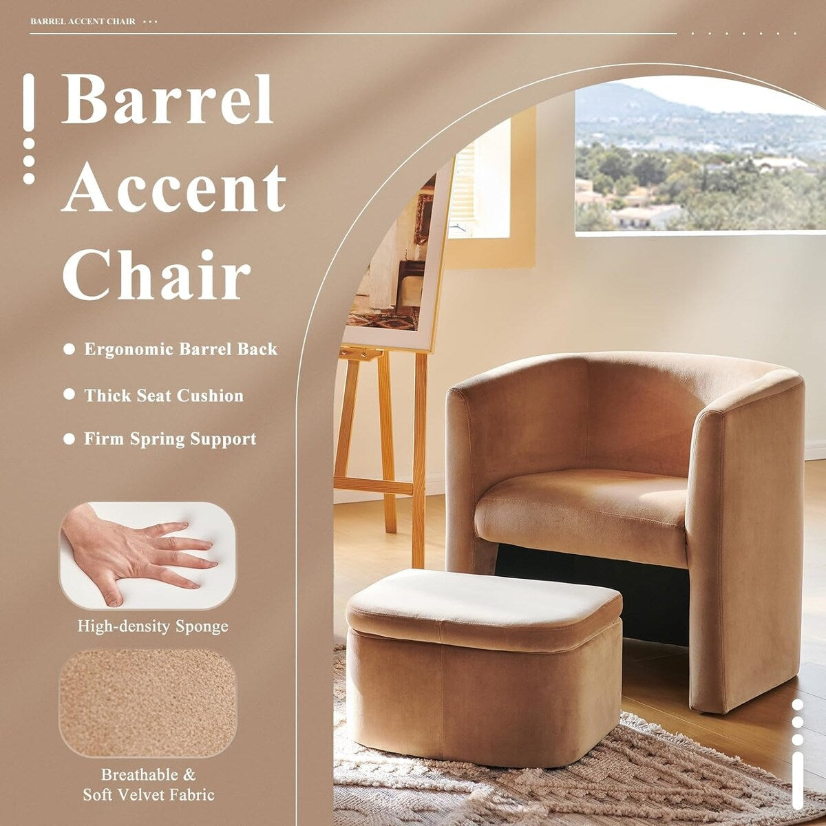 Sherpa Barrel Chair Accent Chair with Storage Ottoman Set