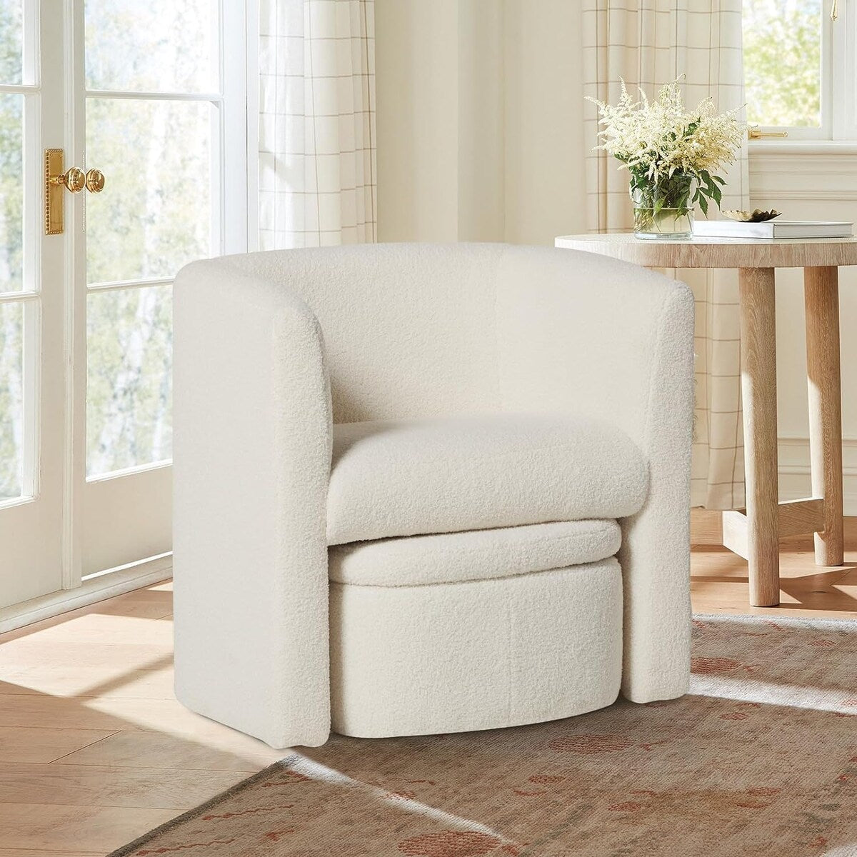 Sherpa Barrel Chair Accent Chair with Storage Ottoman Set