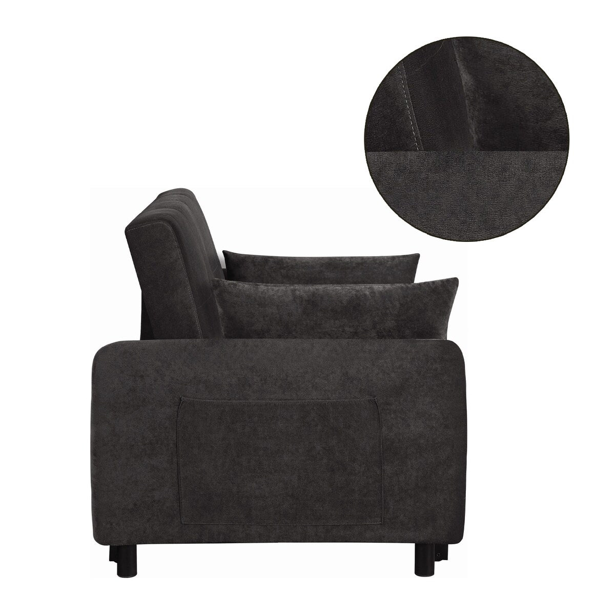 Upholstered Sleeper Sofa Bed in Charcoal and Black