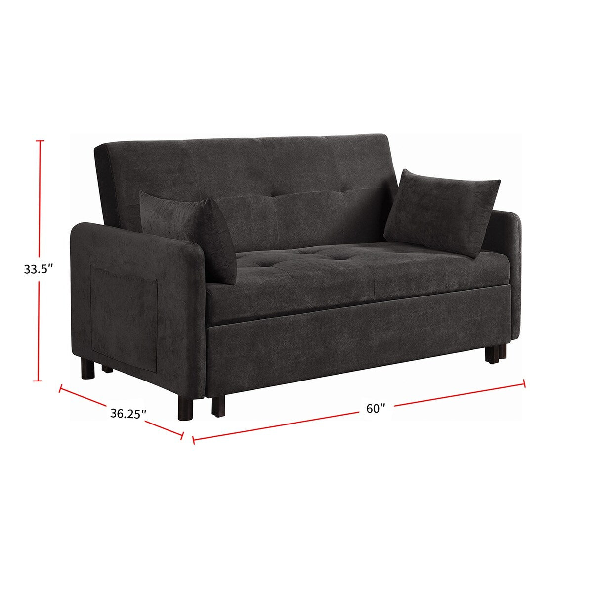 Upholstered Sleeper Sofa Bed in Charcoal and Black