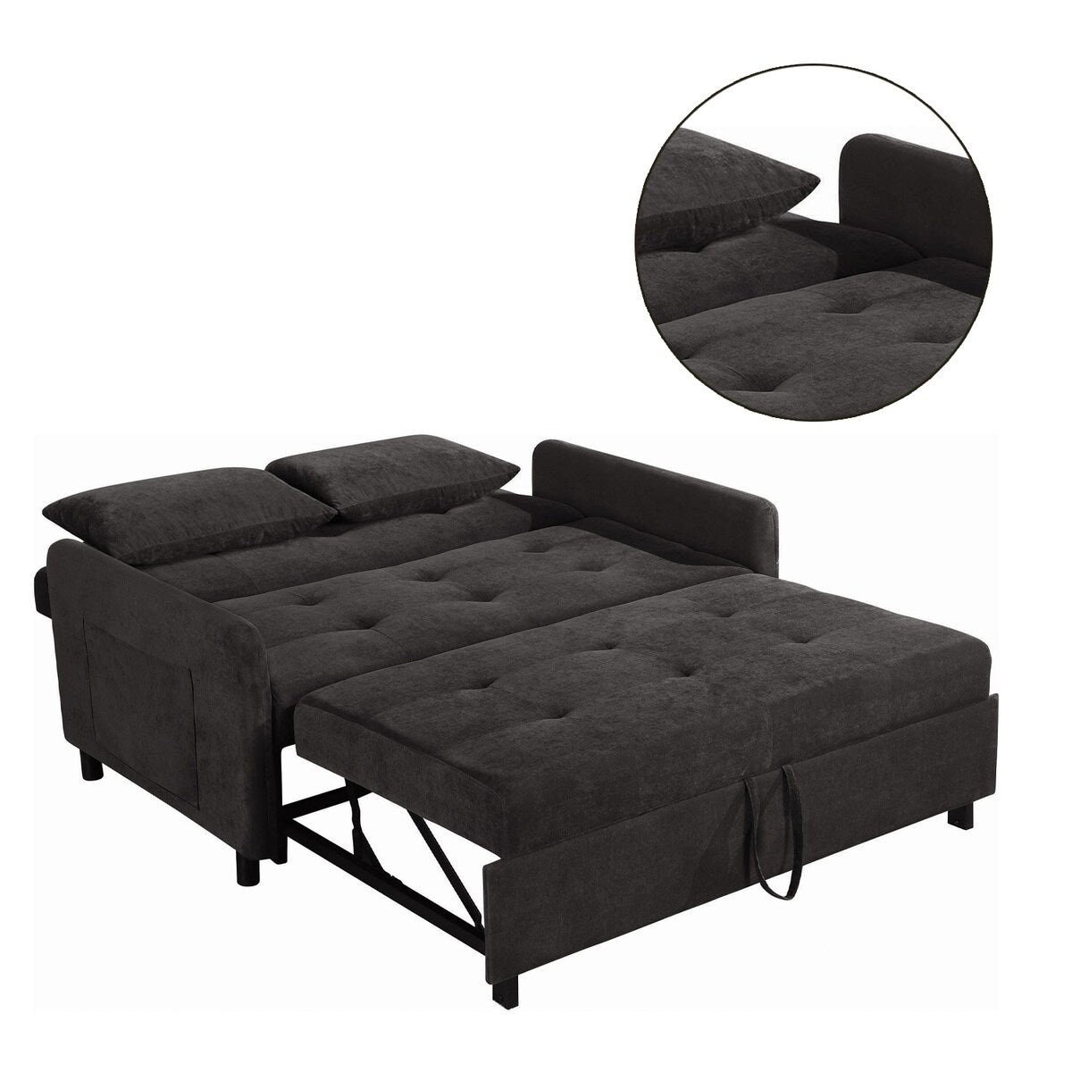 Upholstered Sleeper Sofa Bed in Charcoal and Black