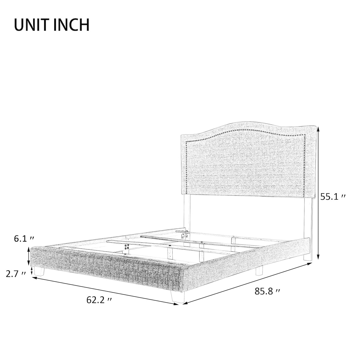 Upholstered Standard Bed, Beige, Queen