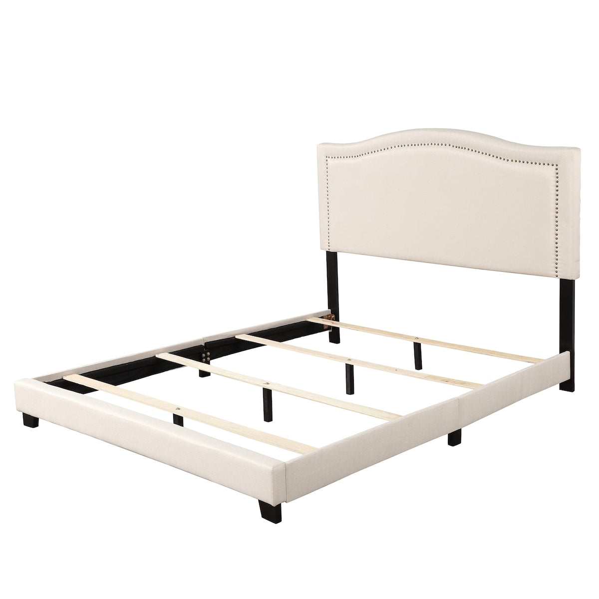 Upholstered Standard Bed, Beige, Queen