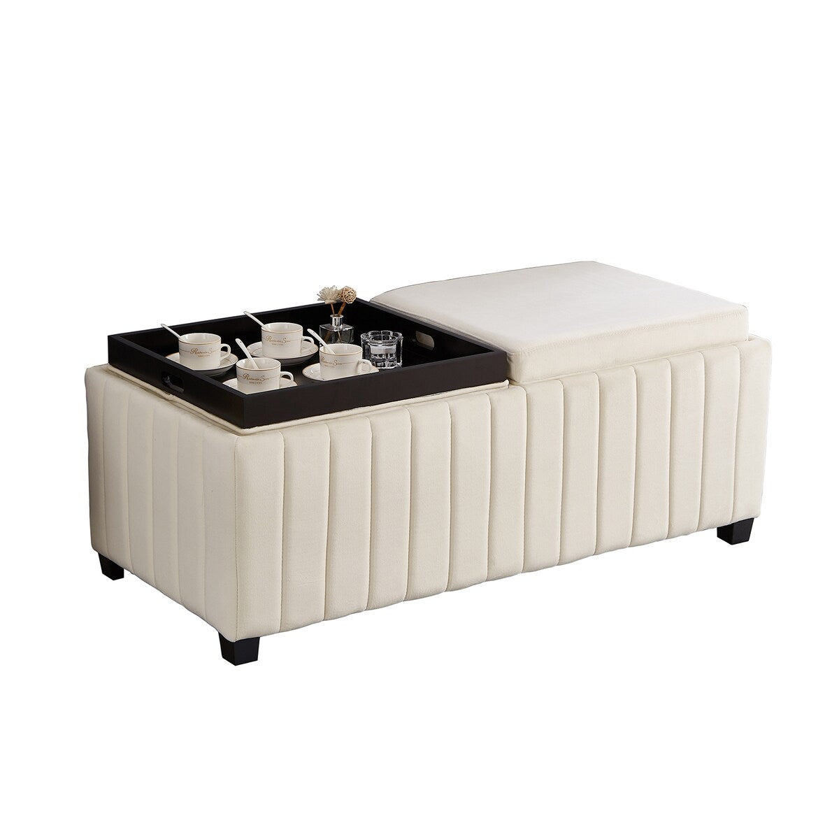 Upholstered Storage Bench 45 Inches Modern Coffee Table Storage Ottoman Bench With Thicker Seat Nailhead Trim Safety Hinge