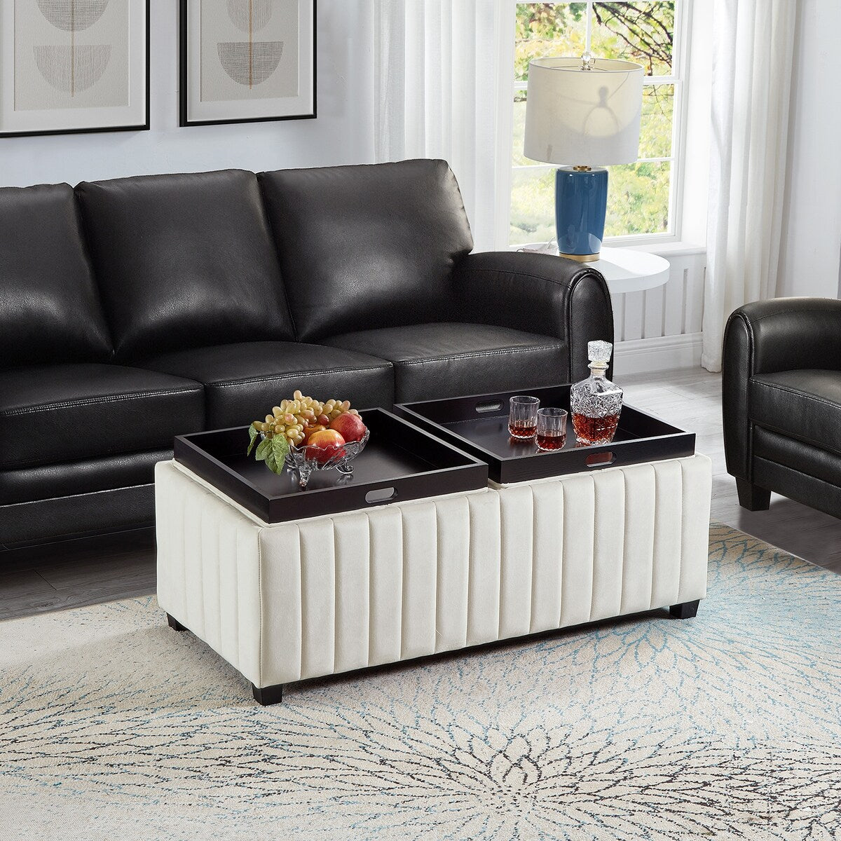 Upholstered Storage Bench 45 Inches Modern Coffee Table Storage Ottoman Bench With Thicker Seat Nailhead Trim Safety Hinge