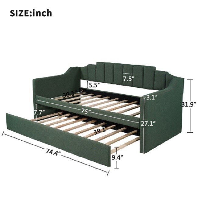 Upholstered Twin Daybed with Trundle, Green（New）