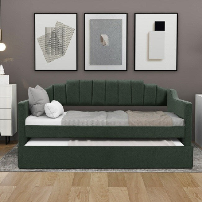 Upholstered Twin Daybed with Trundle, Green（New）