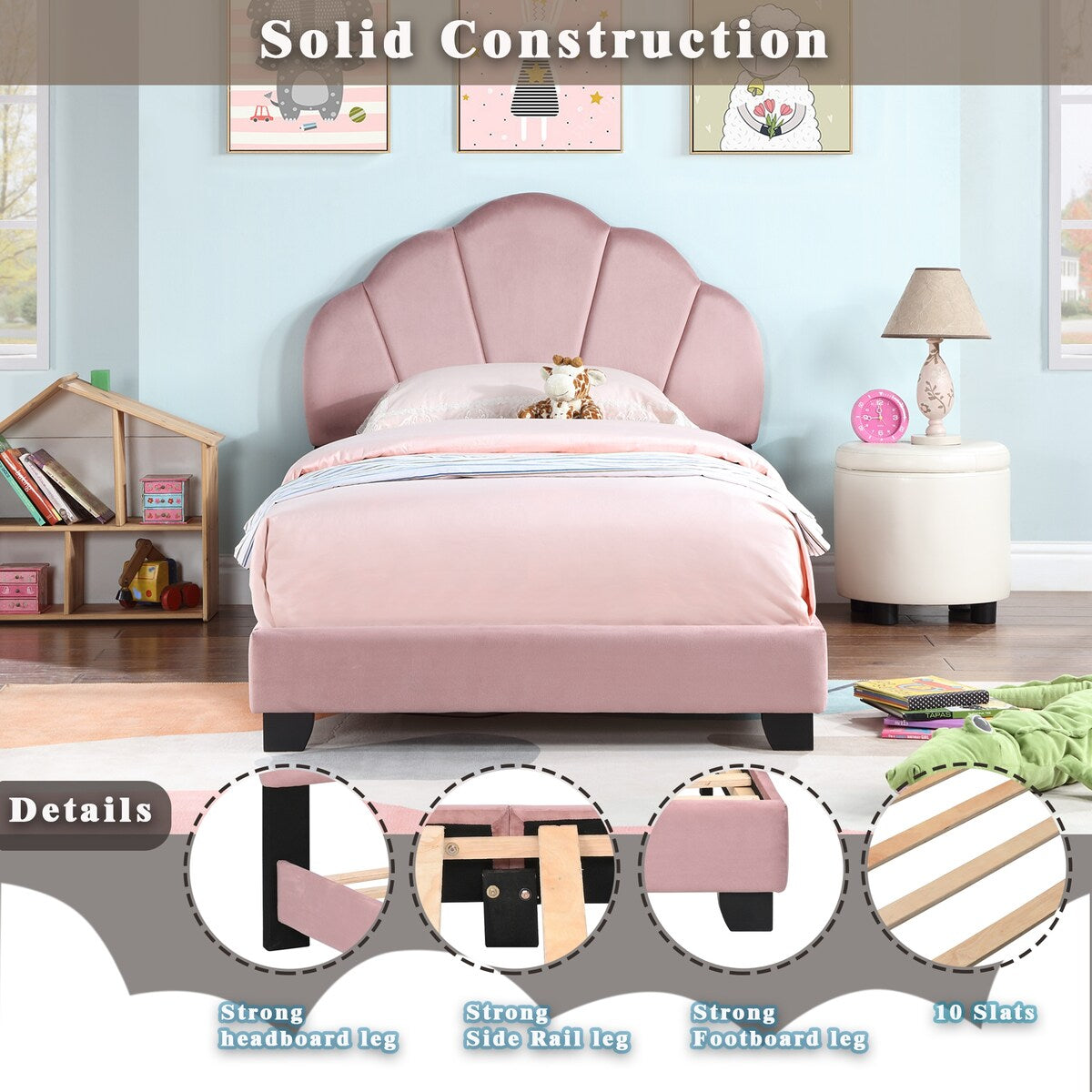 Upholstered Twin Size Platform Bed for Kids