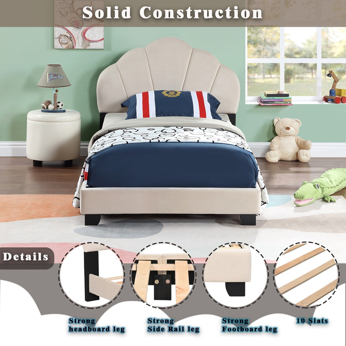 Upholstered Twin Size Platform Bed for Kids