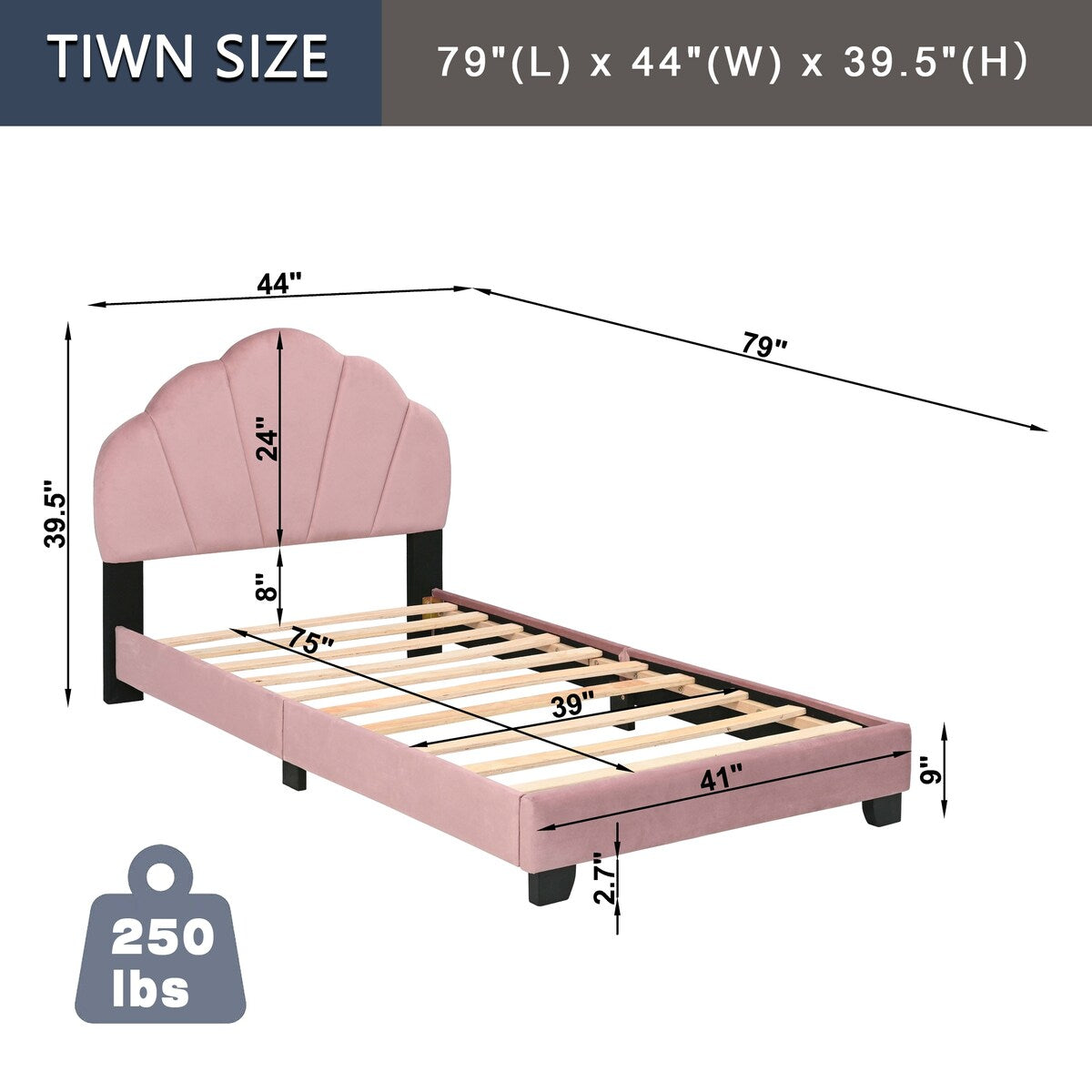 Upholstered Twin Size Platform Bed for Kids