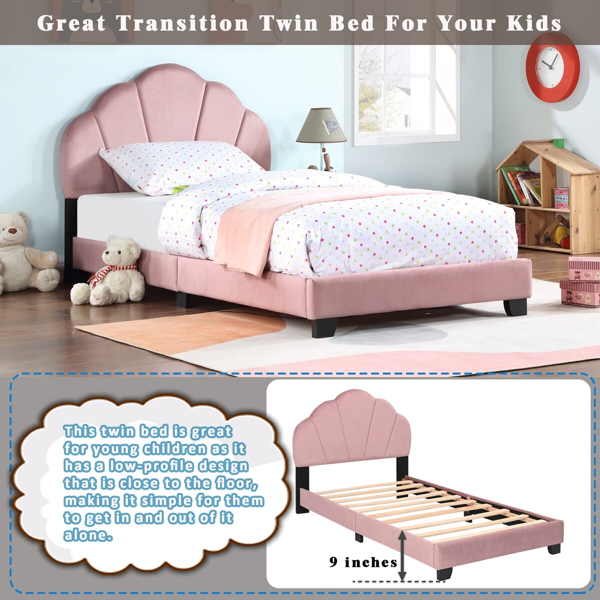 Upholstered Twin Size Platform Bed for Kids