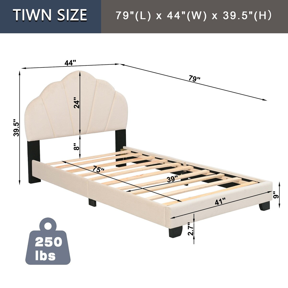 Upholstered Twin Size Platform Bed for Kids