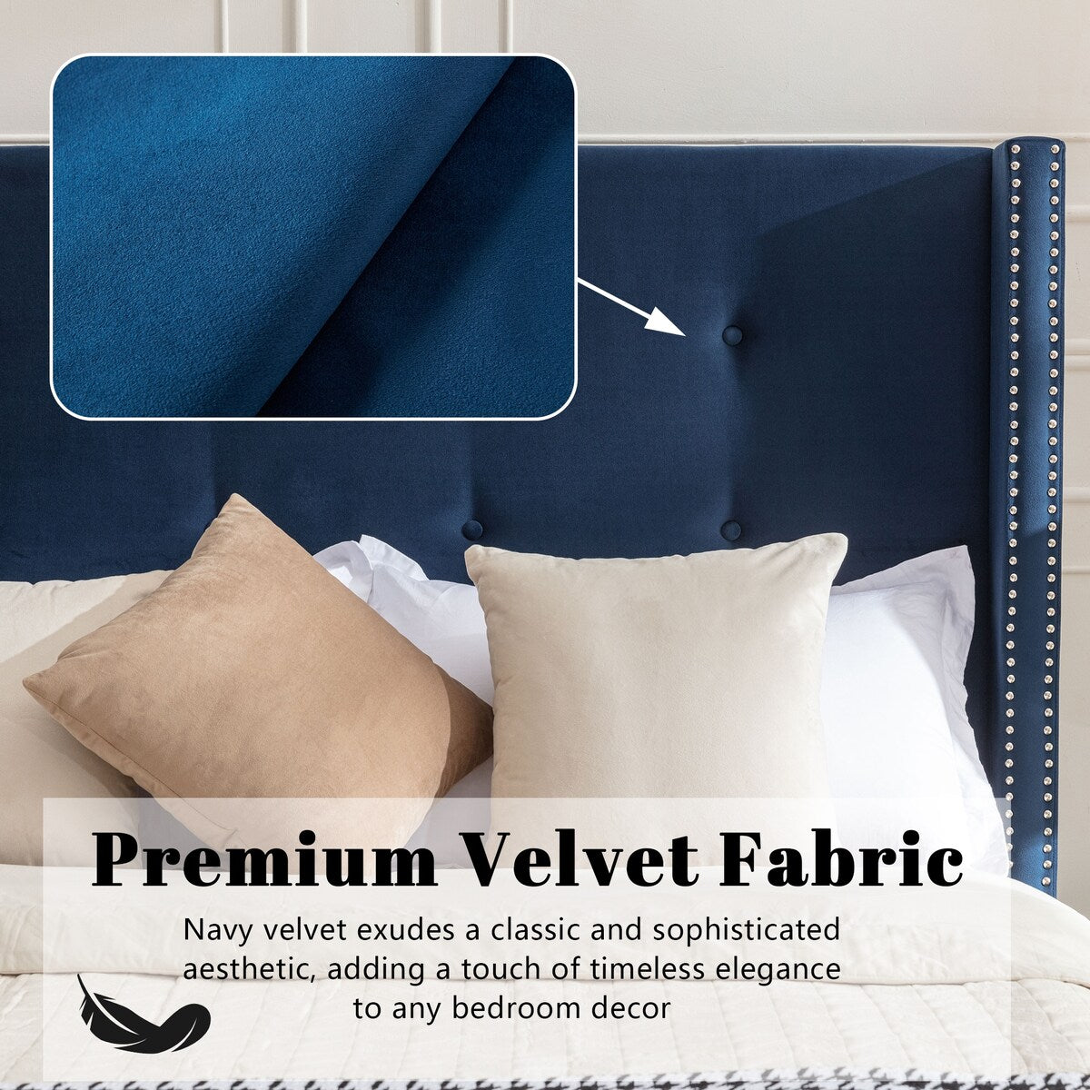Upholstered Velvet King Bed,54" High Wingback Headboard with Hand Buttoned Tufting