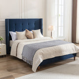Upholstered Velvet King Bed,54" High Wingback Headboard with Hand Buttoned Tufting