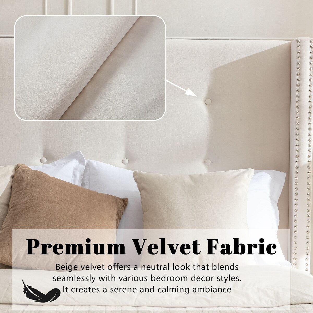 Upholstered Velvet King Bed,54" High Wingback Headboard with Hand Buttoned Tufting