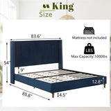 Upholstered Velvet King Bed,54" High Wingback Headboard with Hand Buttoned Tufting