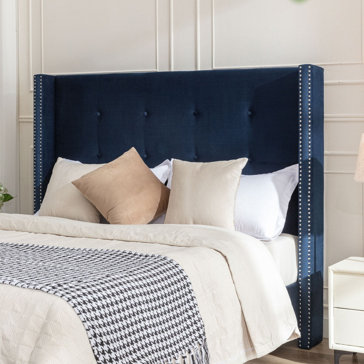 Upholstered Velvet King Bed,54" High Wingback Headboard with Hand Buttoned Tufting