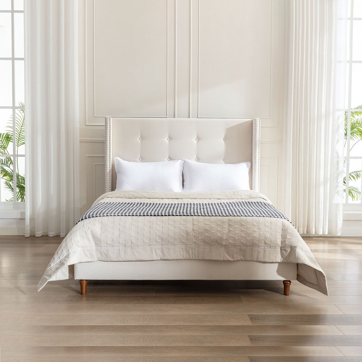 Upholstered Velvet King Bed,54" High Wingback Headboard with Hand Buttoned Tufting