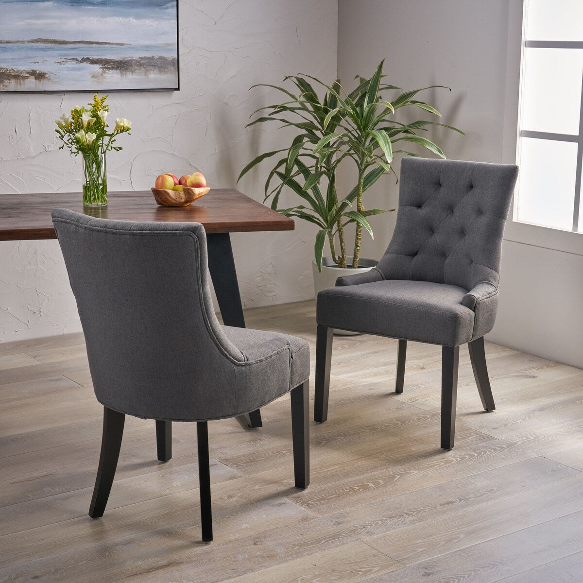 Upholstered Wing- Dining Chair with Backstitching and Solid Wood Legs,Set of 2