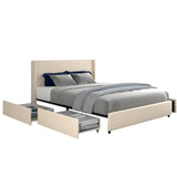 Velvet Upholstered Wingback Platform Bed with Patented 4 Drawers Storage and Modern Design Headboard