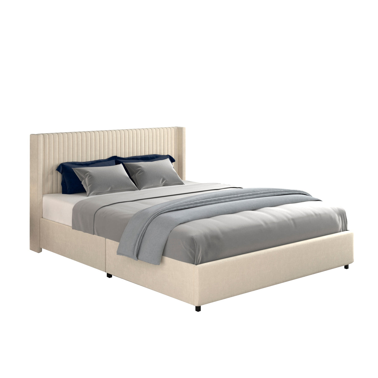 Upholstered Wingback Platform Bed with Patented 4 Drawers Storage