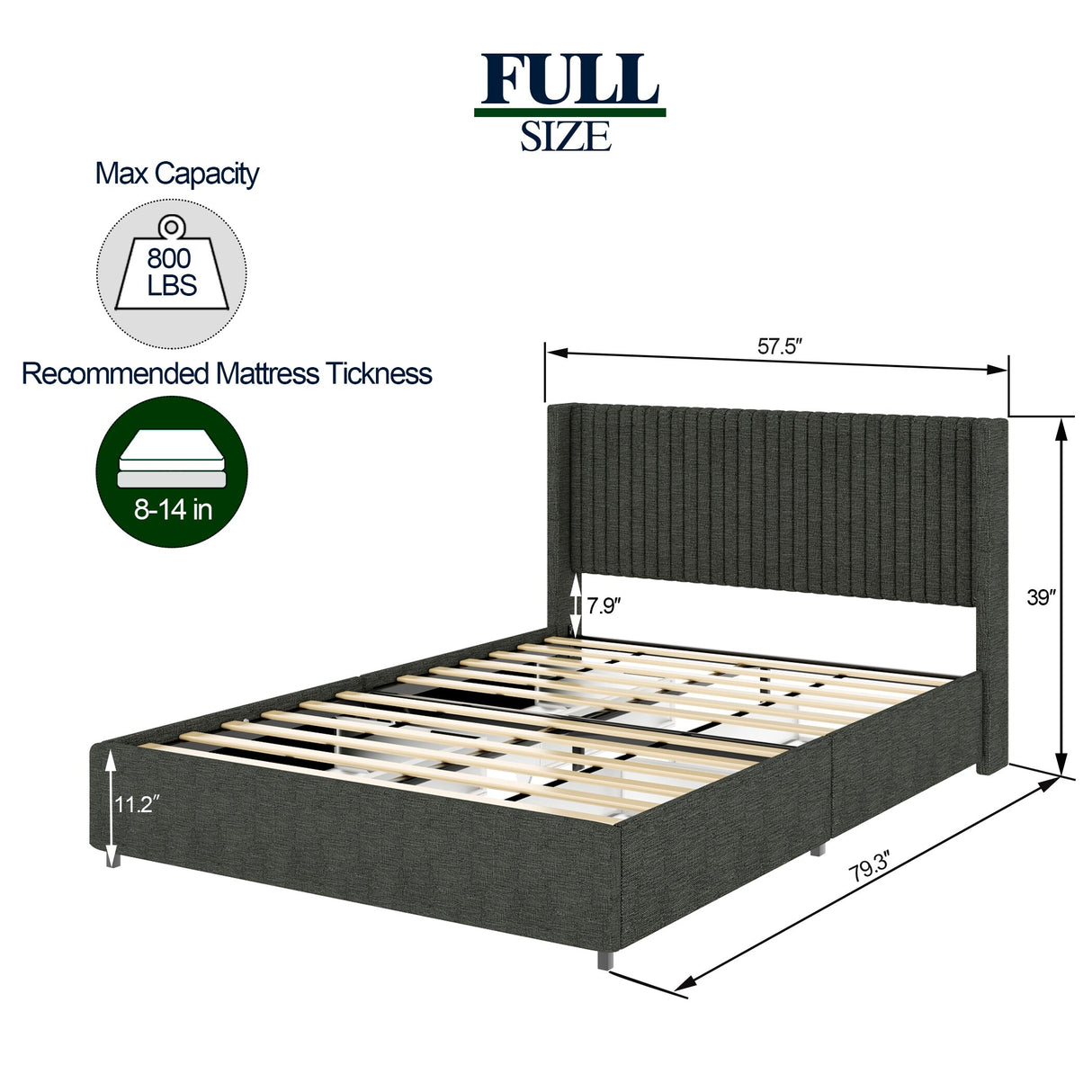 Upholstered Wingback Platform Bed with Patented 4 Drawers Storage