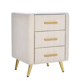 Upholstered Wooden Nightstand with 3 Drawers and Metal Legs
