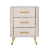 Upholstered Wooden Nightstand with 3 Drawers and Metal Legs