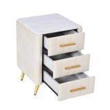 Upholstered Wooden Nightstand with 3 Drawers and Metal Legs