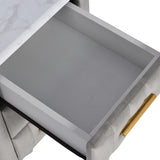 Upholstered Wooden Nightstand with 3 Drawers and Metal Legs