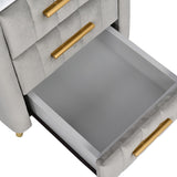 Upholstered Wooden Nightstand with 3 Drawers and Metal Legs