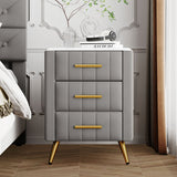 Upholstered Wooden Nightstand with 3 Drawers and Metal Legs