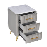 Upholstered Wooden Nightstand with 3 Drawers and Metal Legs
