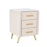 Upholstered Wooden Nightstand with 3 Drawers and Metal Legs