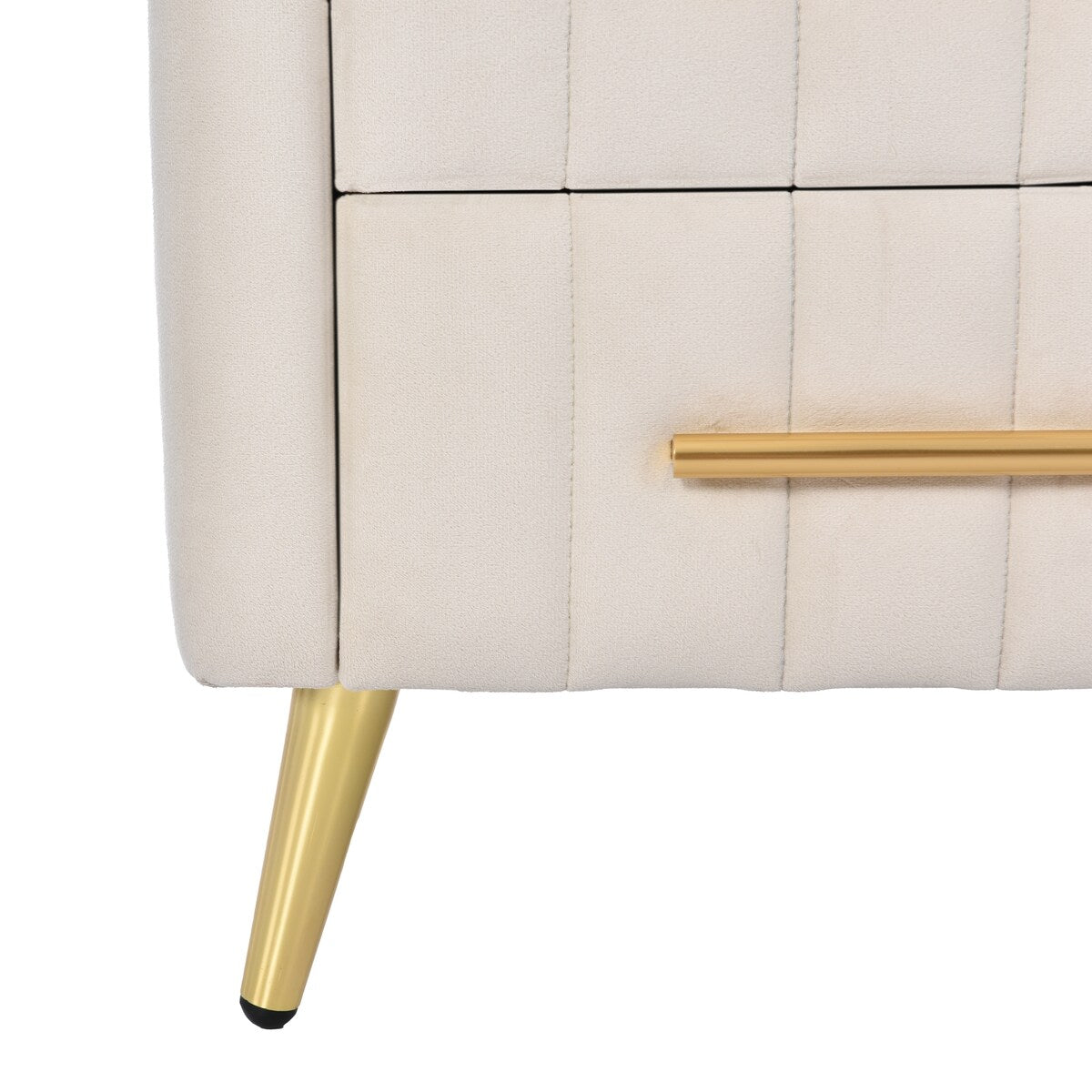 Upholstered Wooden Nightstand with 3 Drawers and Metal Legs