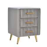 Upholstered Wooden Nightstand with 3 Drawers and Metal Legs