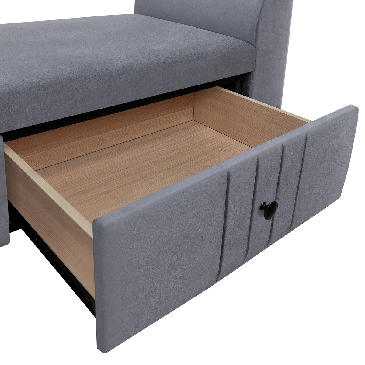 Upholstered Wooden Storage Ottoman Bench with 2 Drawers For Bedroom