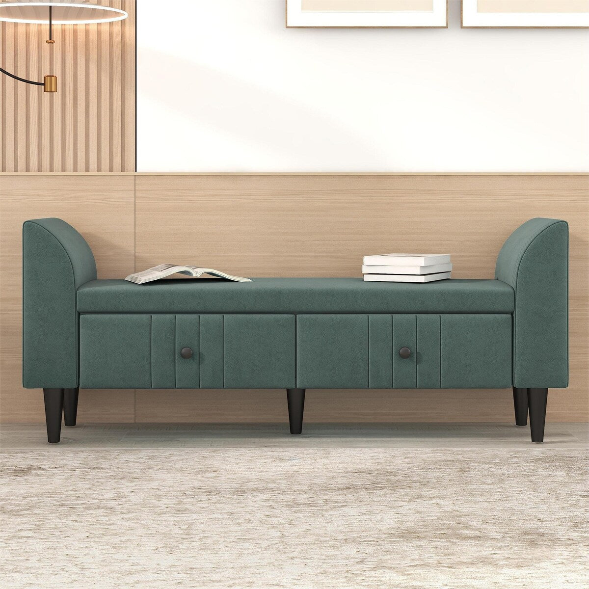 Upholstered Wooden Storage Ottoman Bench with 2 Drawers For Bedroom