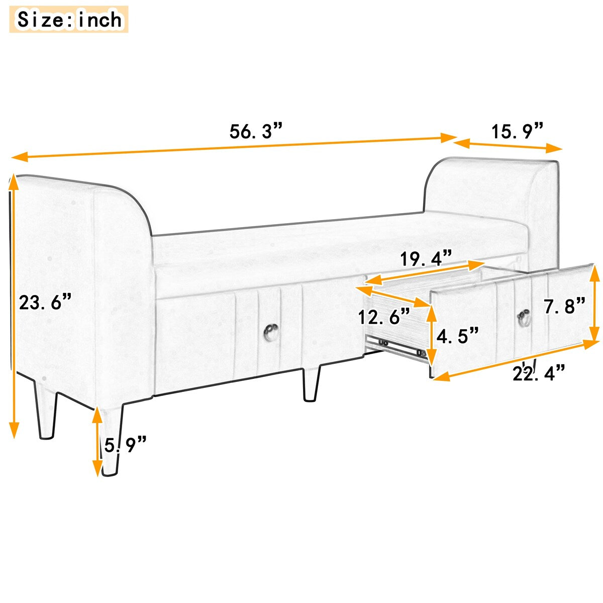 Upholstered Wooden Storage Ottoman Bench with 2 Drawers For Bedroom