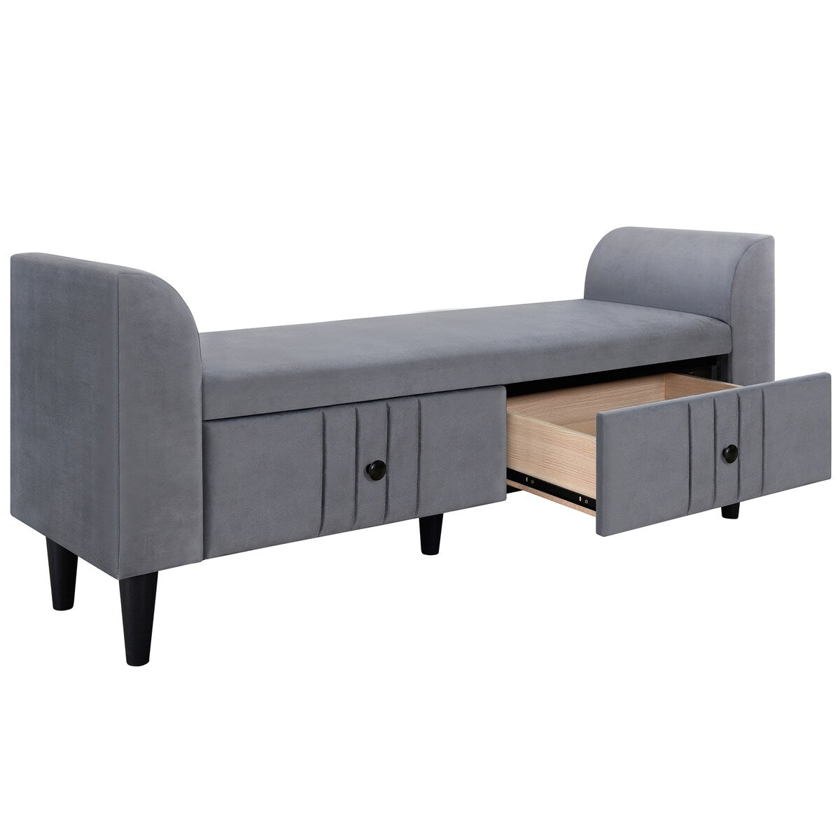 Upholstered Wooden Storage Ottoman Bench with 2 Drawers For Bedroom