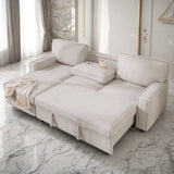 Upholstery Sleeper Sectional Sofa with Storage Space, Living Room Sets with USB port, 2 Cup Holders on Back Cushions, Beige