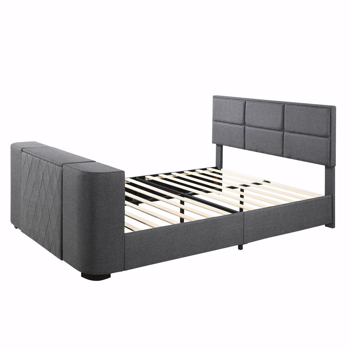 Upholstery TV Platform Bed Frame with Height- adjustable Headboard and Support Legs