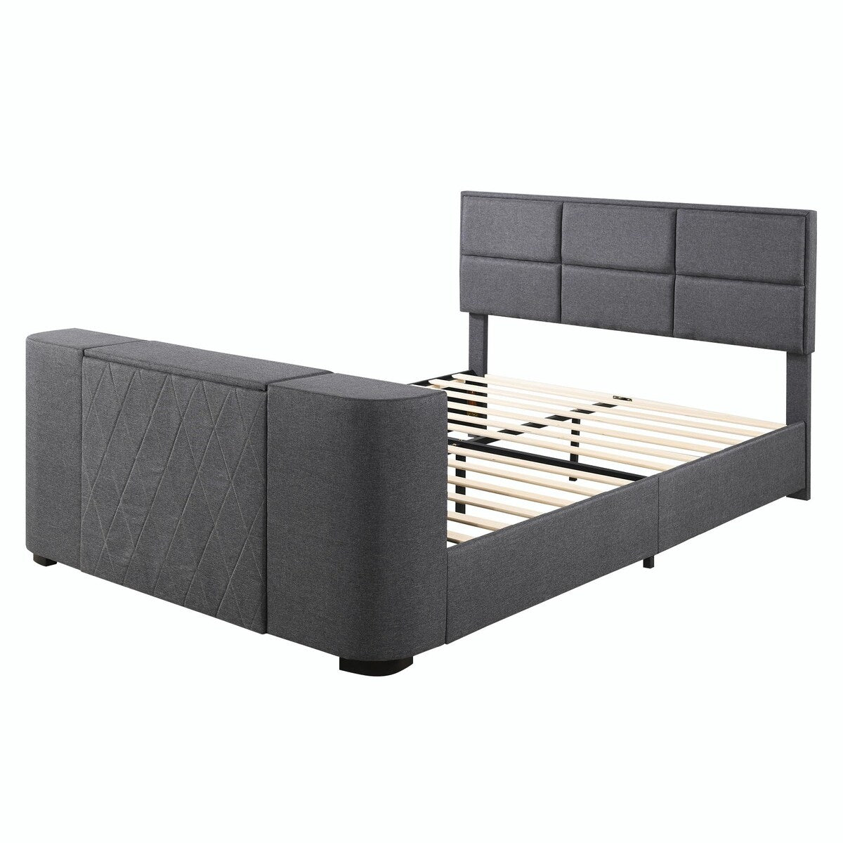 Upholstery TV Platform Bed Frame with Height- adjustable Headboard and Support Legs