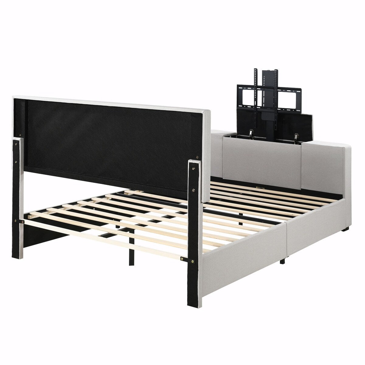 Upholstery TV Platform Bed Frame with Height- adjustable Headboard and Support Legs