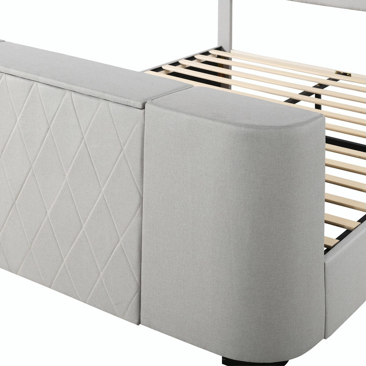 Upholstery TV Platform Bed Frame with Height- adjustable Headboard and Support Legs