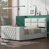 Upholstery TV Platform Bed Frame with Height- adjustable Headboard and Support Legs